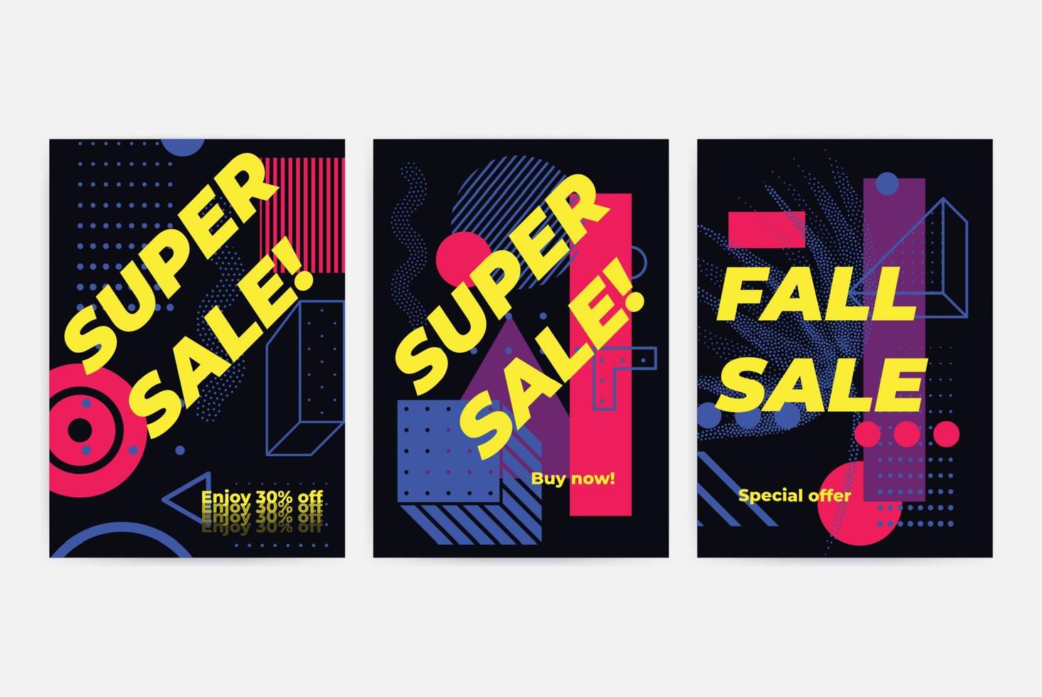 Posters set with bright bold geometric elements vector