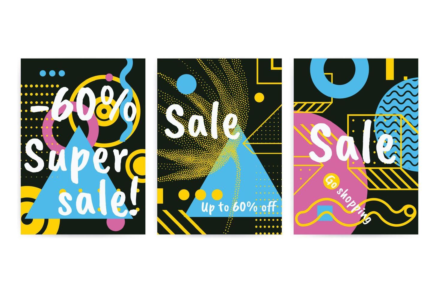 Posters set with bright bold geometric elements vector