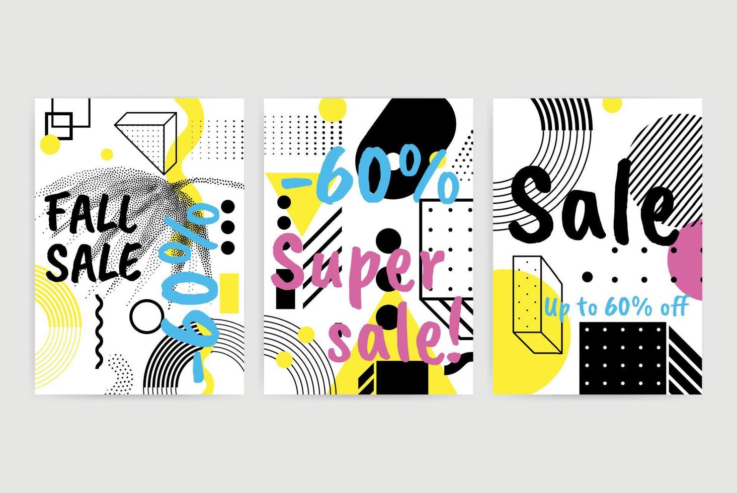 Posters set with bright bold geometric elements vector