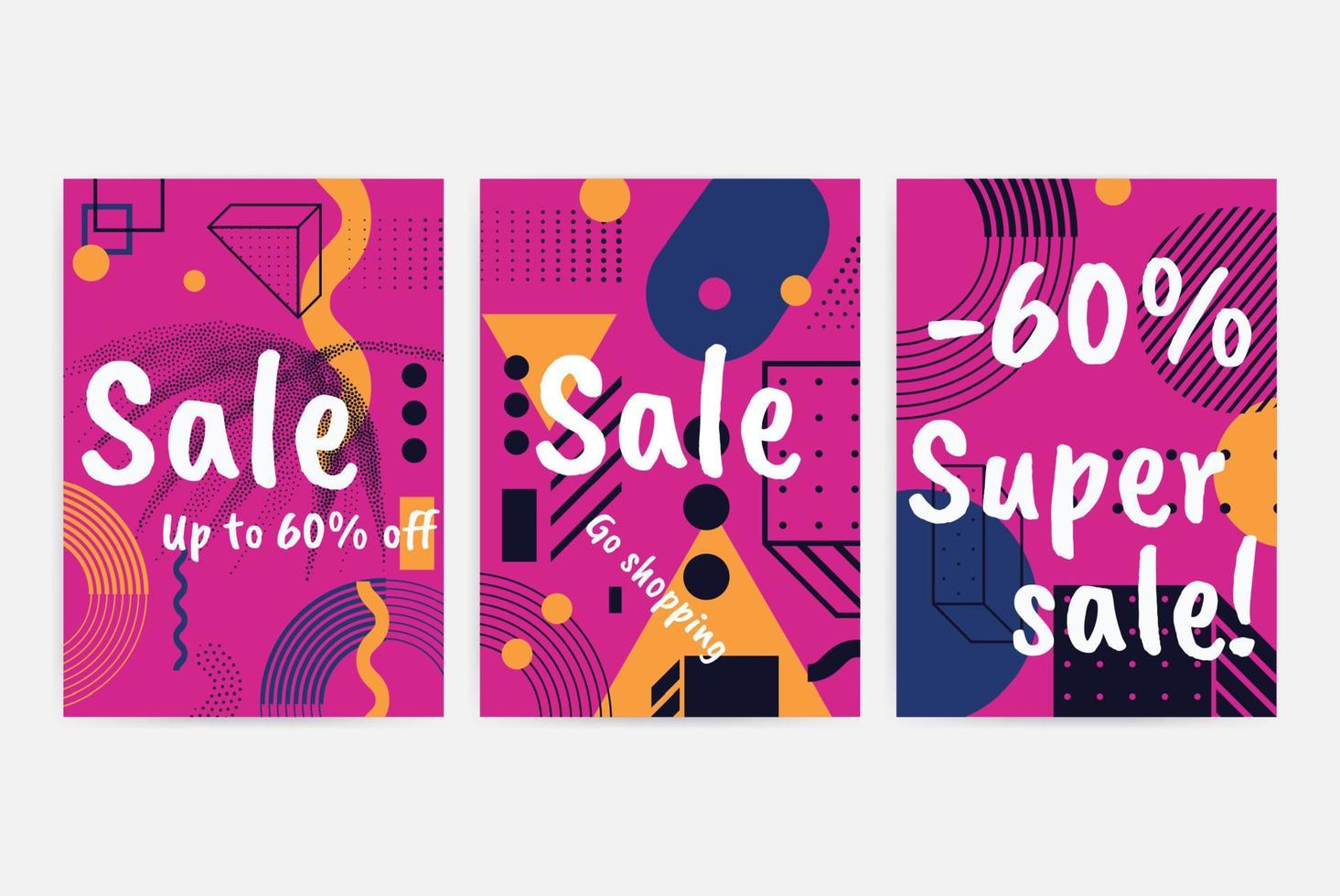 Posters set with bright bold geometric elements vector