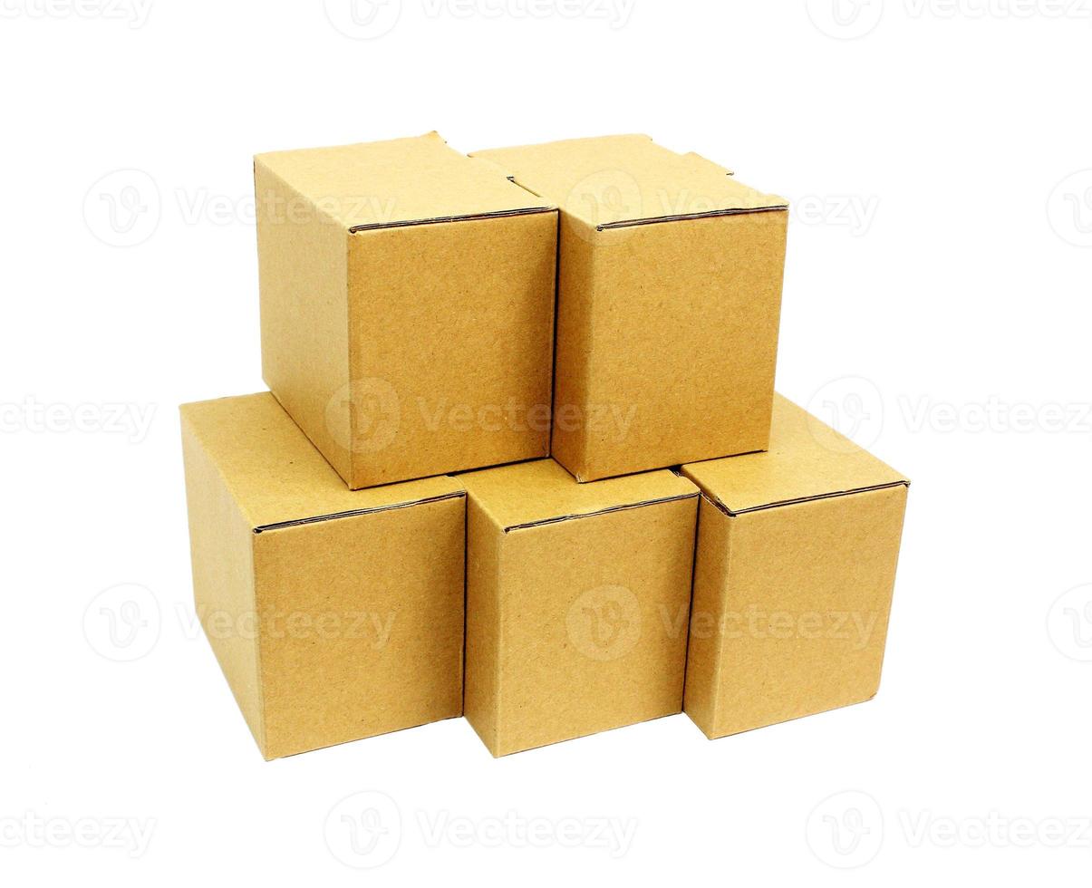 Pile of cardboard boxes on white background photo