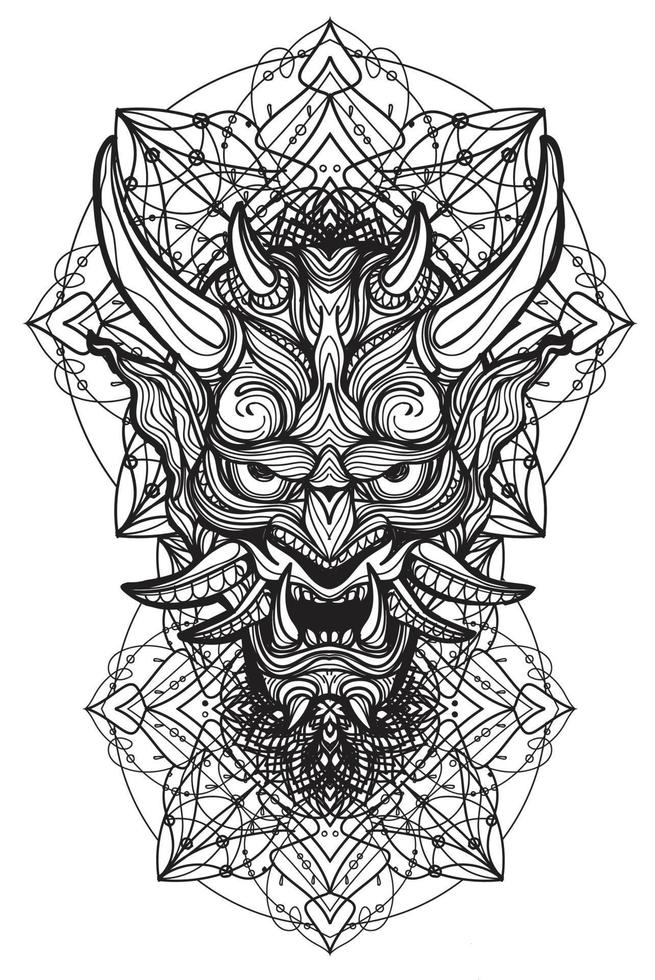 Tattoo art devil hand drawing and sketch vector