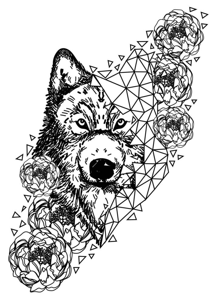 dibujo y boceto de la mano del lobo del arte del tatuaje vector