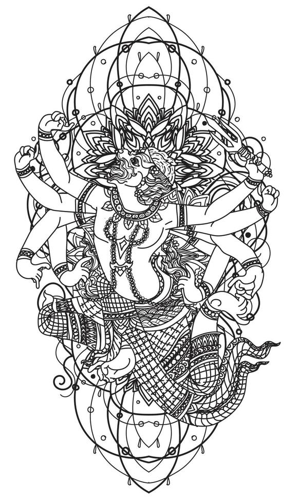 Tattoo art monkey thai literature hand drawing and sketch vector