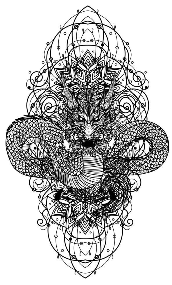 Tattoo art dragon hand drawing sketch vector