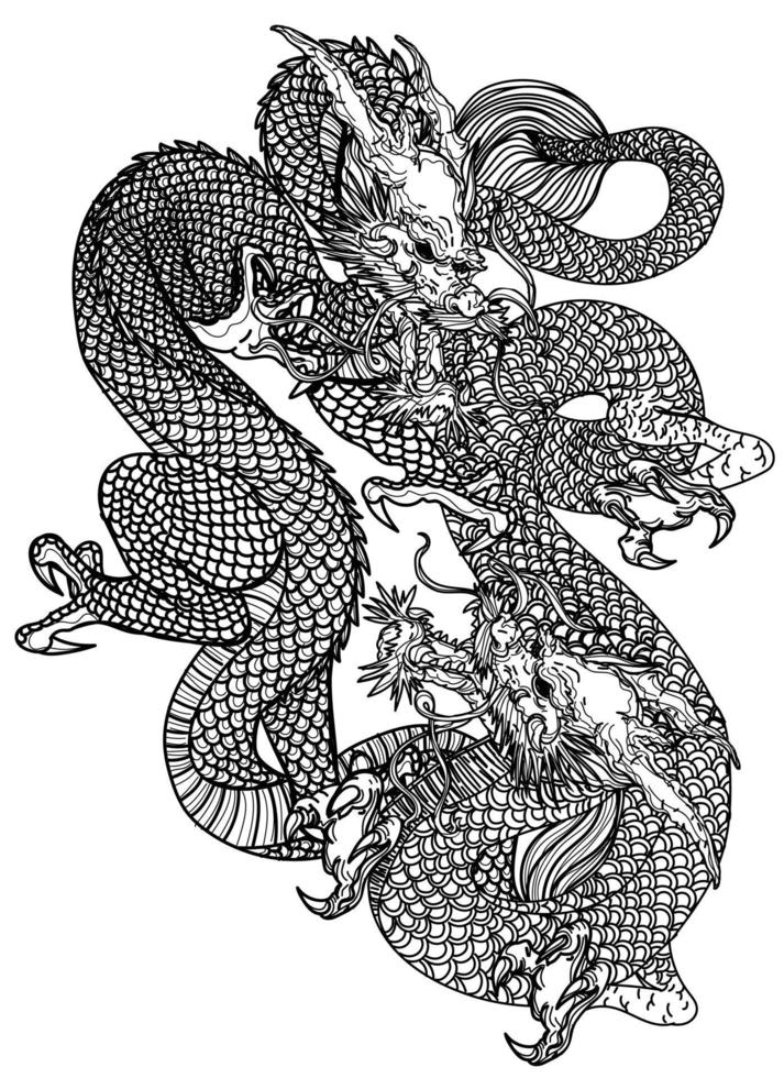 Tattoo art dragon hand drawing sketch vector