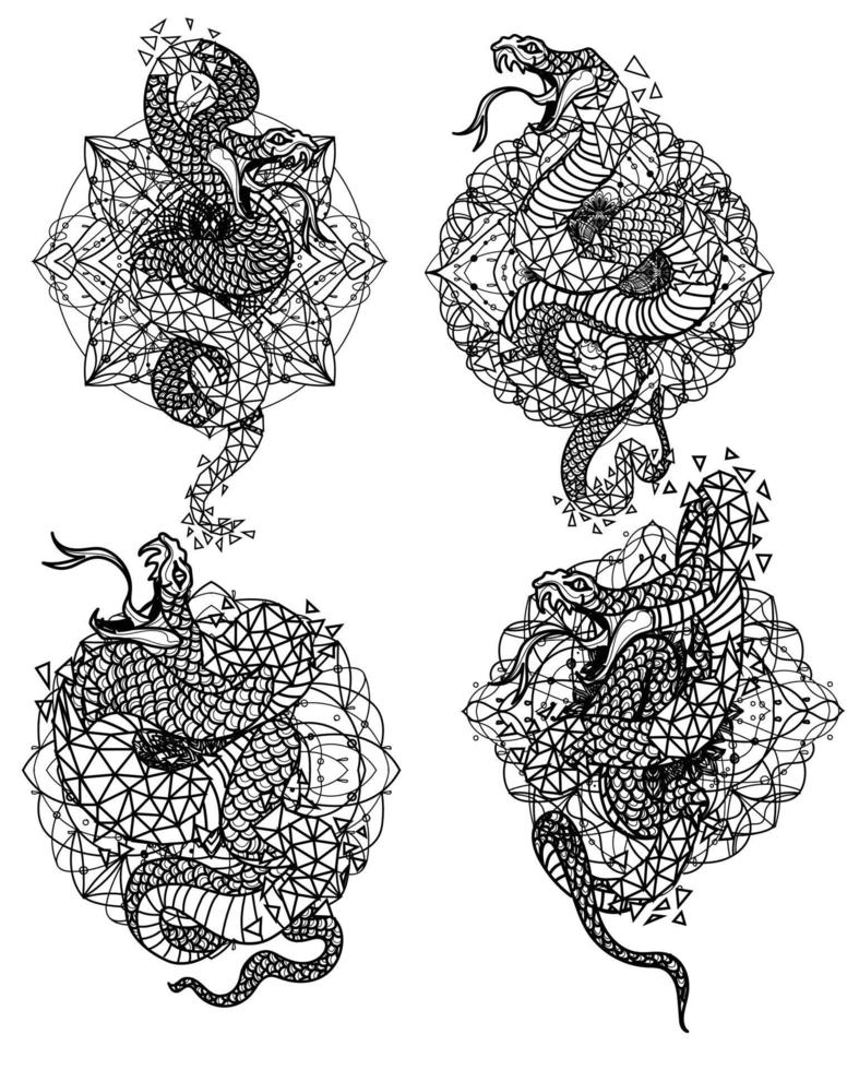 dibujo y boceto a mano de serpiente de arte del tatuaje vector