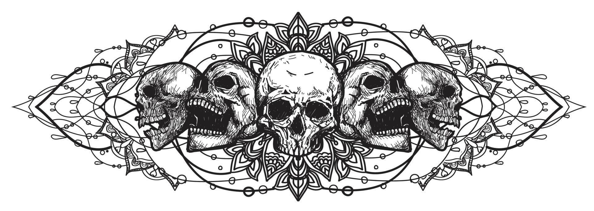 tattoo art skull sketch black and white vector