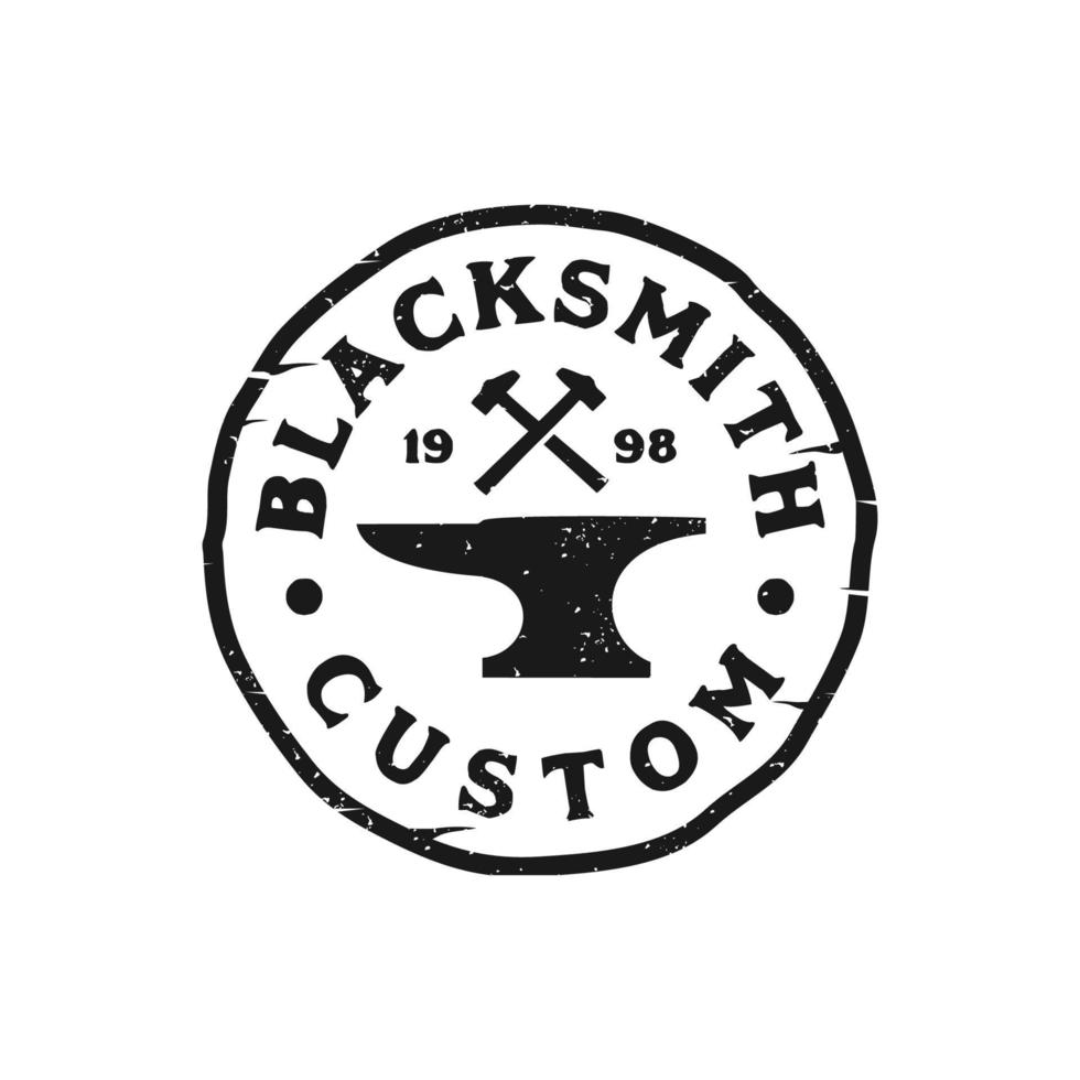 Blacksmith anvil badge vintage logo. Iron works, metal works retro hipster logo vector