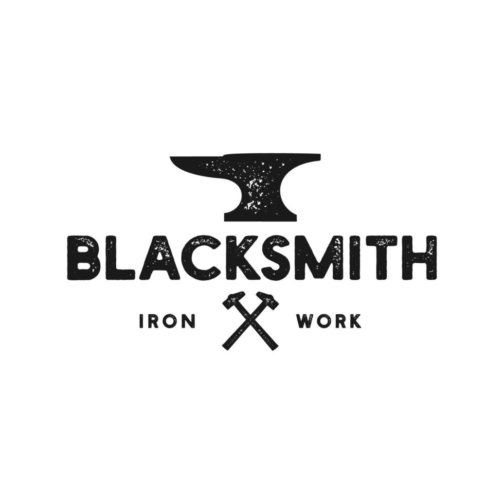 Blacksmith anvil badge vintage logo. Iron works, metal works retro hipster logo vector
