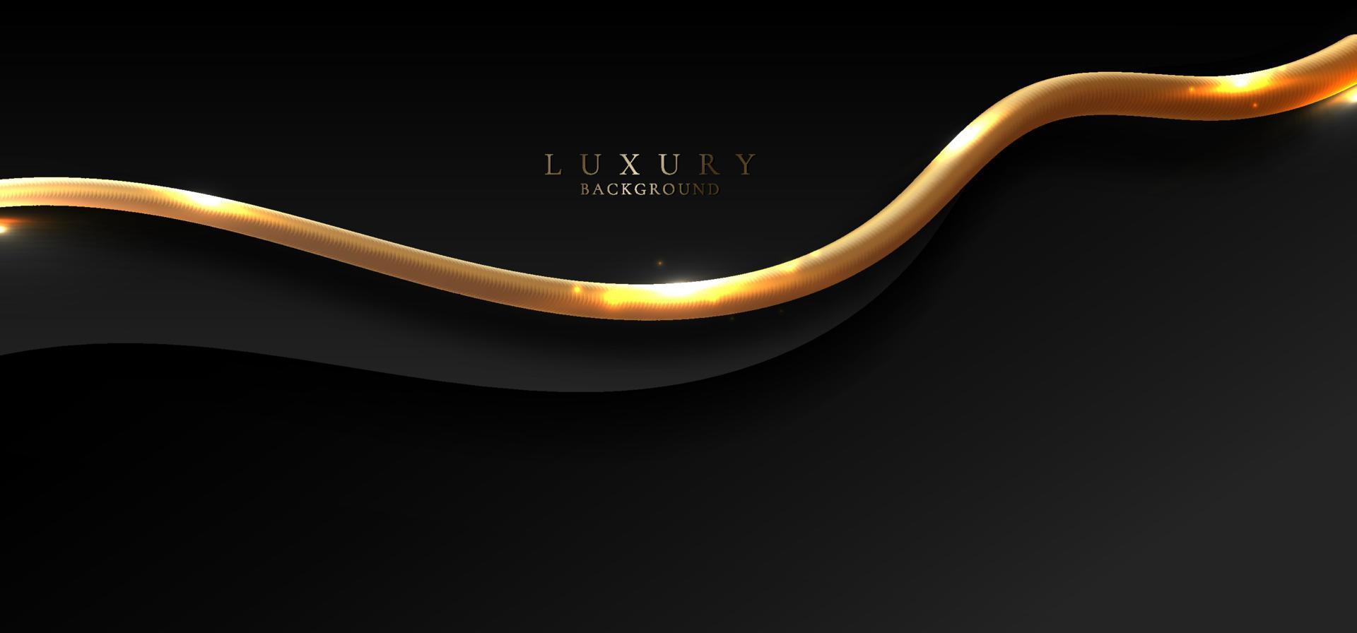 Abstract elegant black wave curved shape background with 3D golden line vector