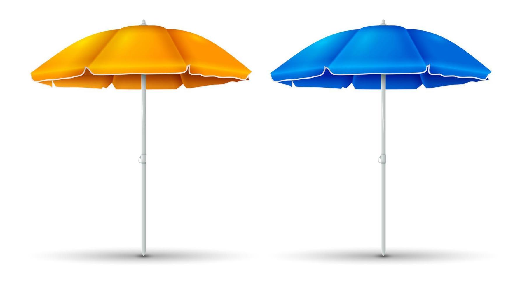 Umbrella beach with blue and orange color set isolated on white background. Vector illustration