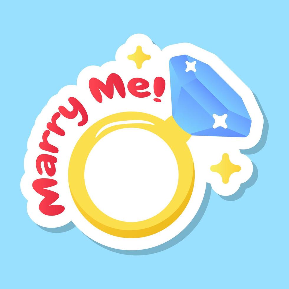 Diamond ring sticker, marry me and proposal concept vector
