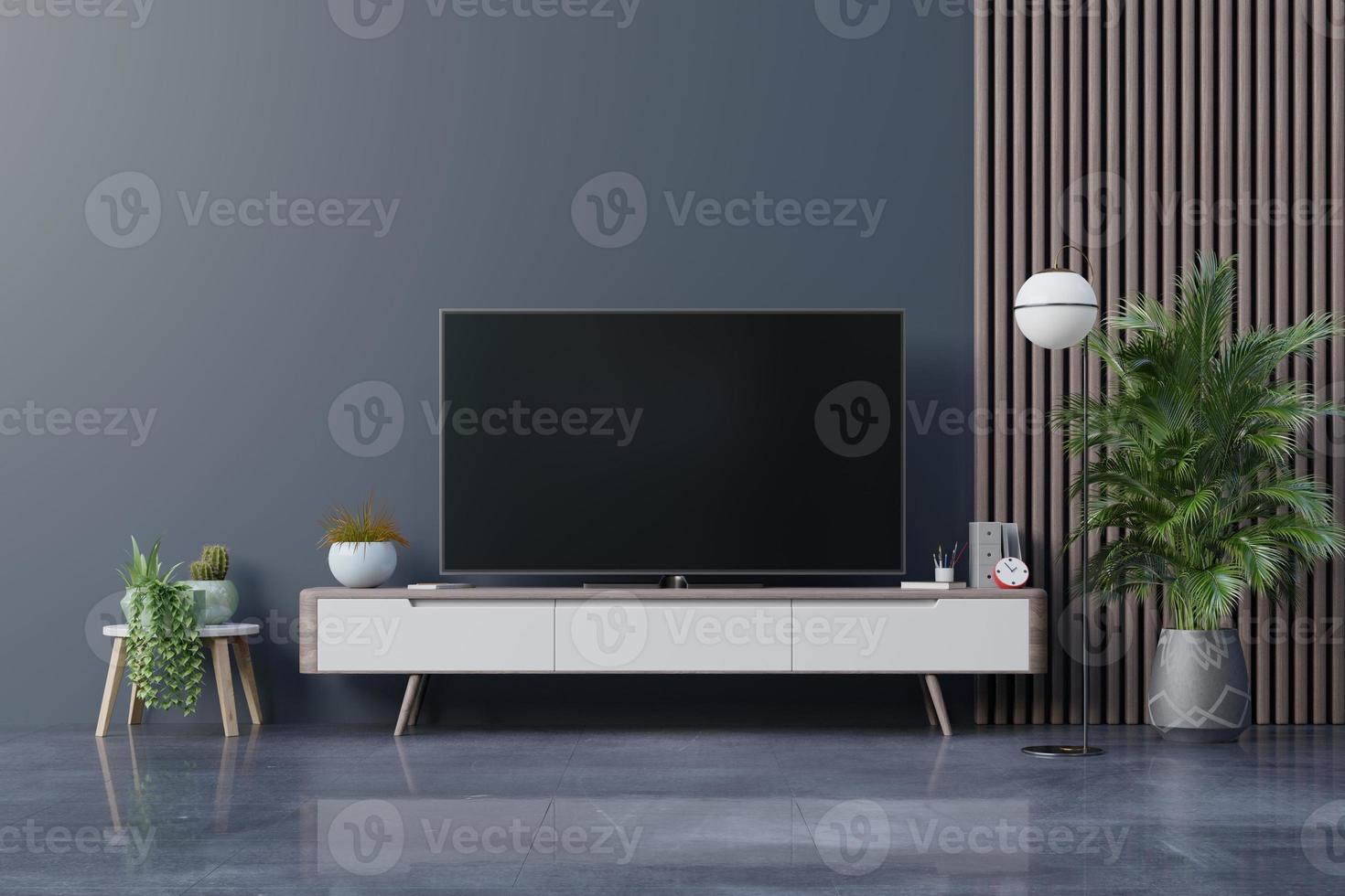 LED TV on the dark wall in living room,minimal design. 6703663 Stock ...
