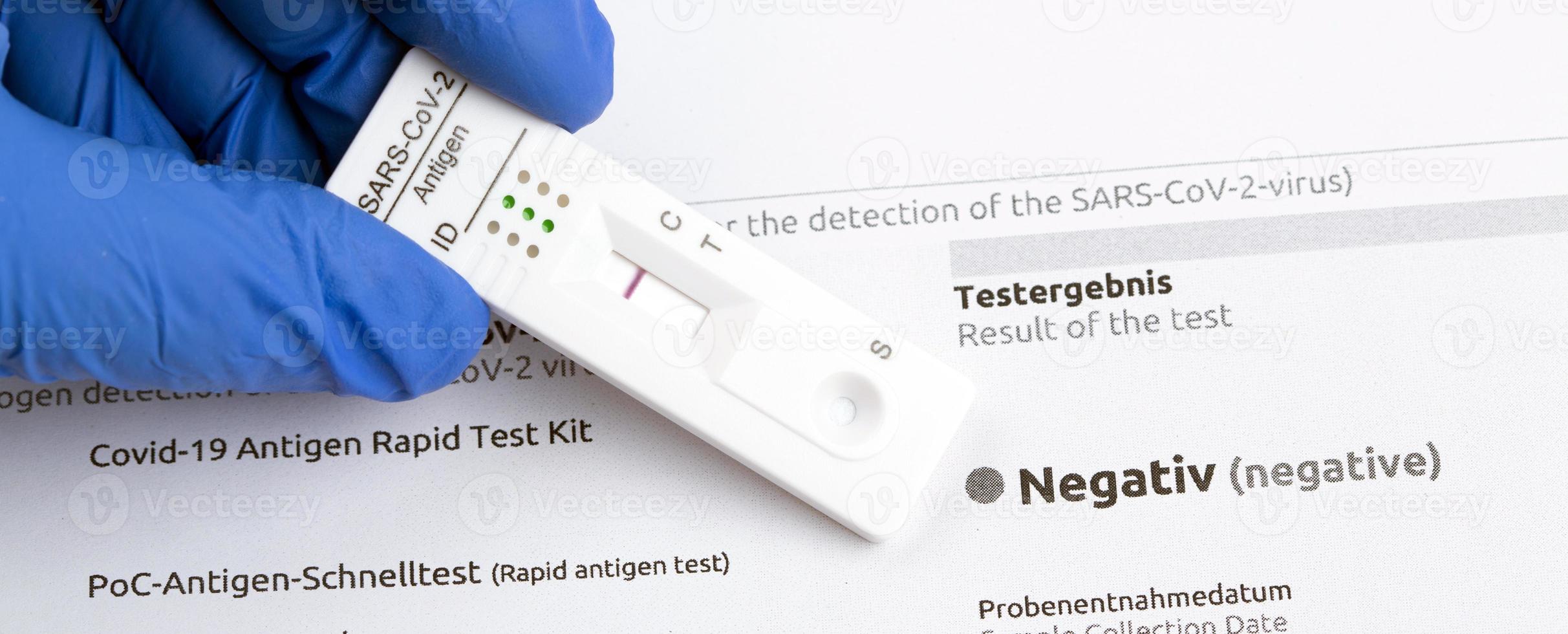 Negative test result by using rapid test device for COVID-19. photo