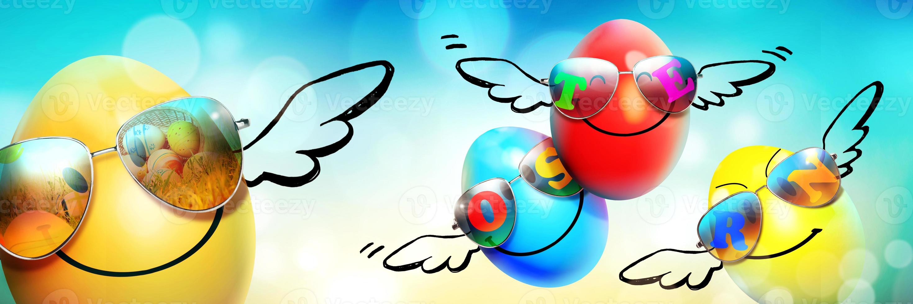 Beautiful Easter background with colorful Easter eggs photo