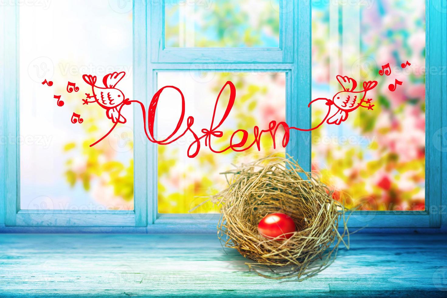 Beautiful Easter background with colorful Easter eggs photo