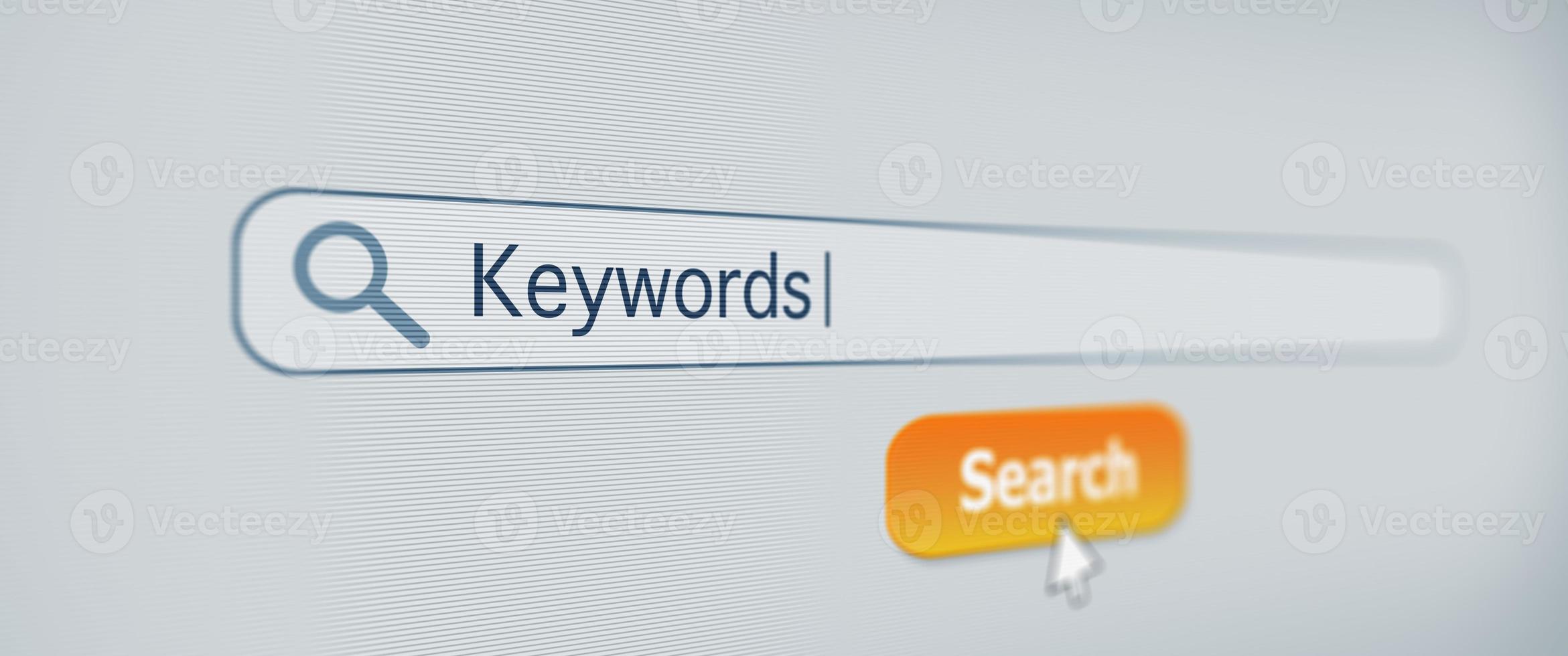 Search Engine Optimization on a computer screen with typed Keywords. photo