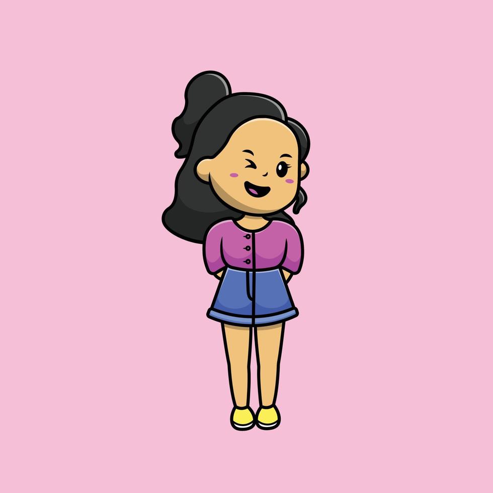 Cute Girl Standing Cartoon Vector Icon Illustration. People Icon Concept Isolated Premium Vector. Flat Cartoon Style