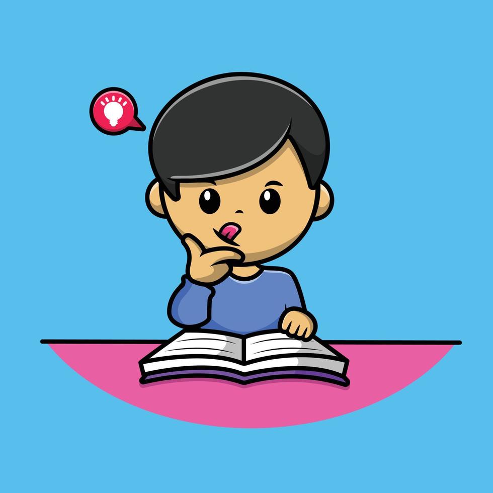 lindo niño leyendo libro dibujos animados vector icono ilustración. concepto de icono de educación de personas vector premium aislado. estilo de dibujos animados plana