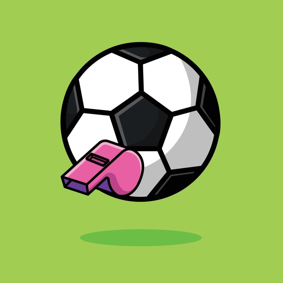 Soccer Ball And Whistle Cartoon Vector Icon Illustration. Sport Object Icon Concept Isolated Premium Vector. Flat Cartoon Style