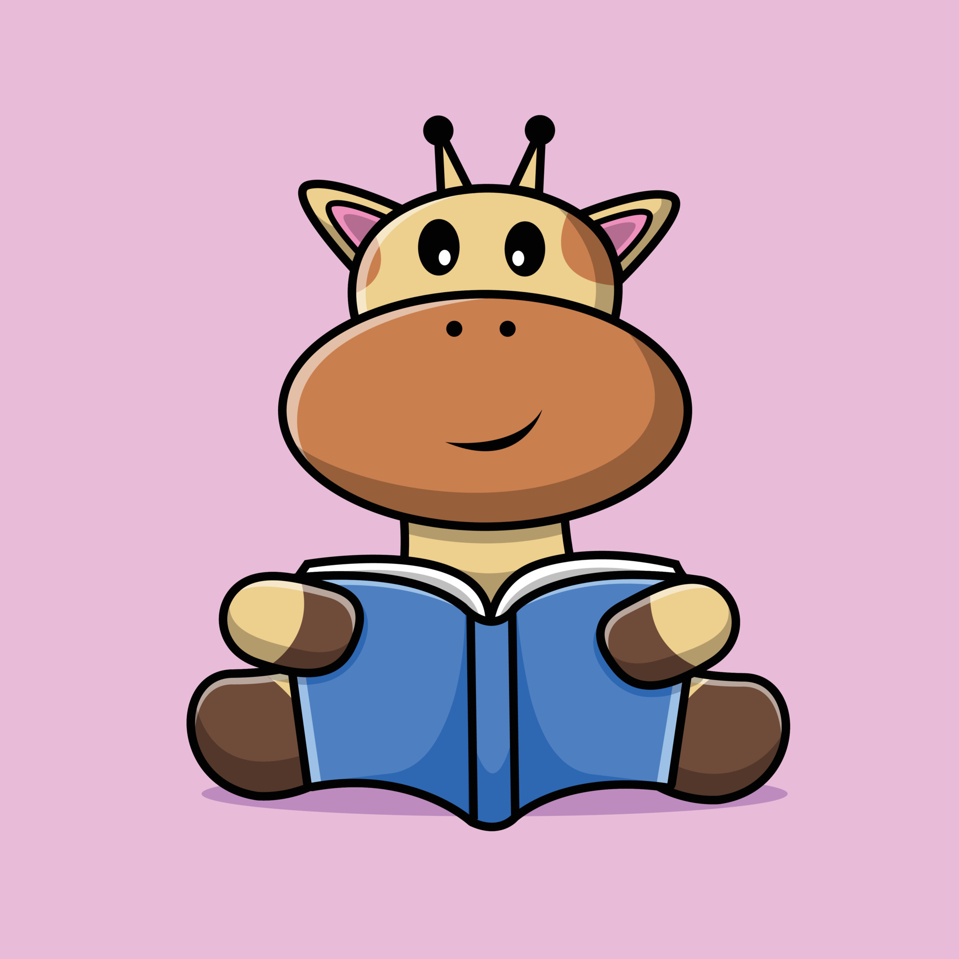 Cute Giraffe Reading Book Cartoon Vector Icon Illustration. Animal