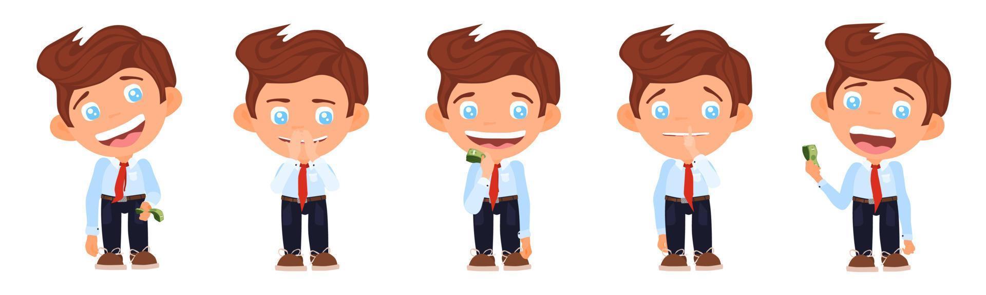 clerk with a bundle of money in a tie. character selection vector