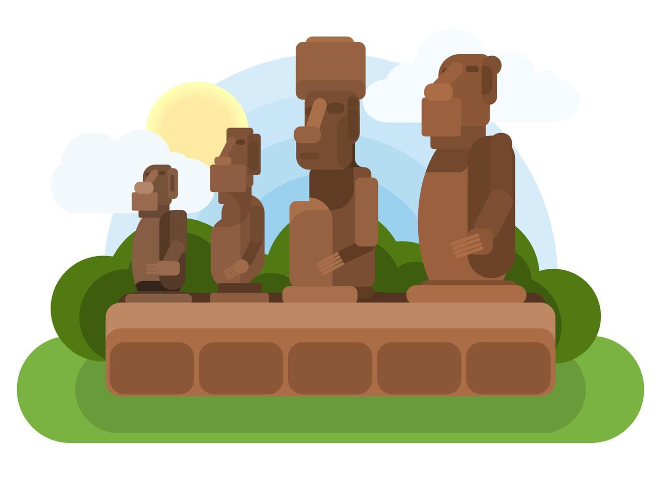 easter island old stone sculptures. multicolored vector