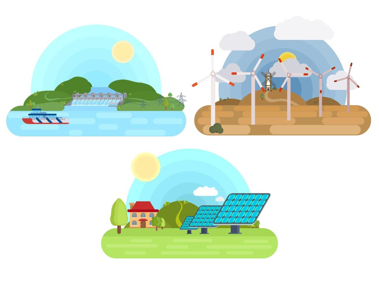 types of clean electricity from the sun and wind vector