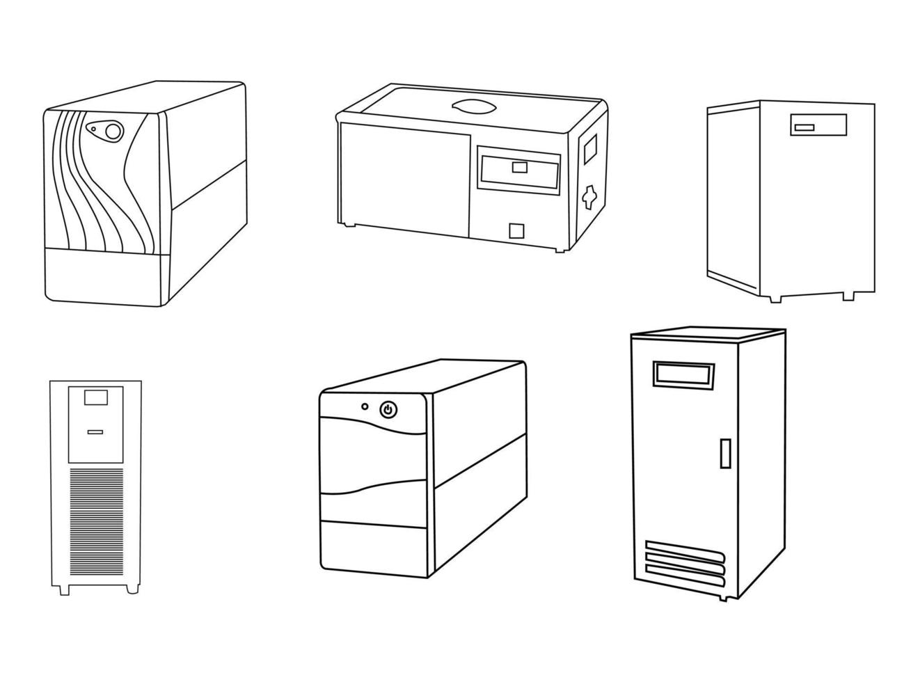 icono gris de fuente de alimentación ininterrumpida ups aislado sobre fondo blanco. fuente de alimentación ininterrumpida, ilustración de vector de icono de ups. conjunto de iconos de fuente de alimentación. larga sombra, ilustración vectorial