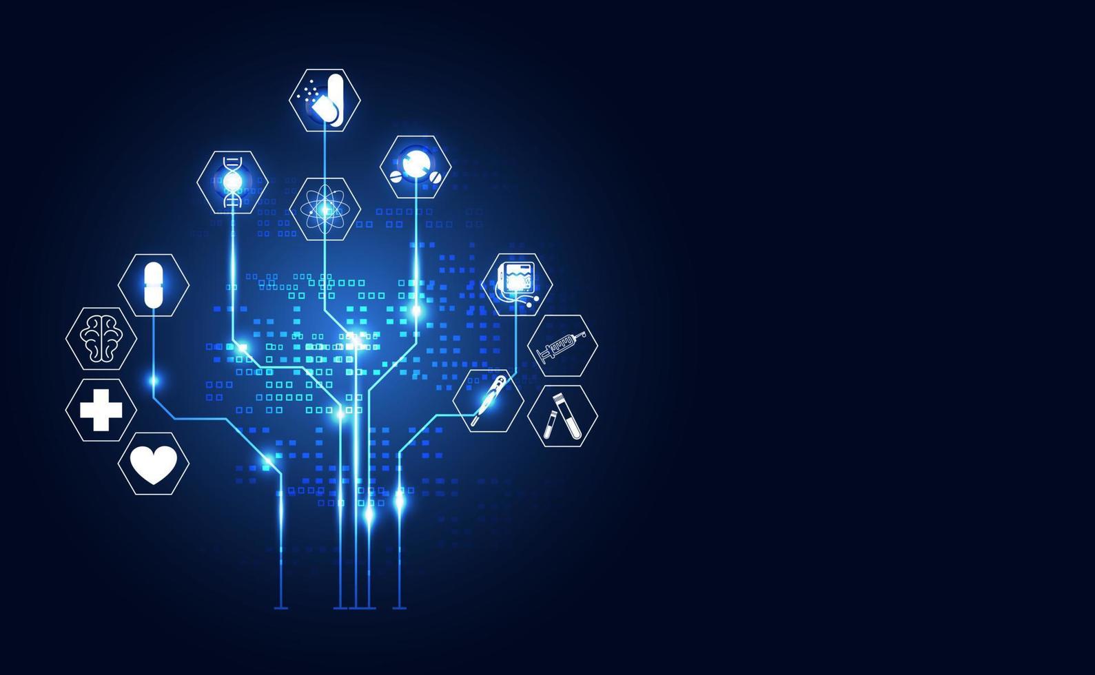 Abstract technology digital health medical concept icon digital medical symbol on hi tech blue healthcare pharmacy on gradient square for template web design, presentation.Vector Illustration. vector