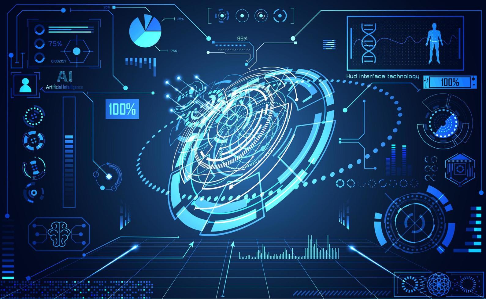 tecnología abstracta ui concepto futurista interfaz hud elementos de holograma de gráfico de datos digitales, comunicación, computación e innovación de porcentaje de vitalidad de círculo en el fondo de diseño futuro de alta tecnología vector