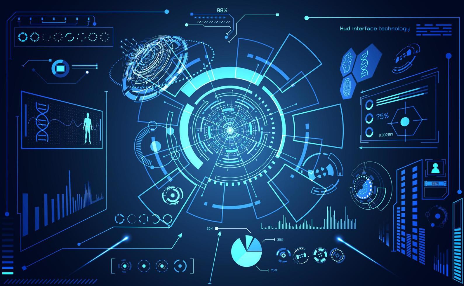 abstract technology ui futuristic concept hud interface hologram elements of digital data chart, communication, computing and circle percent vitality innovation on hi tech future design background vector