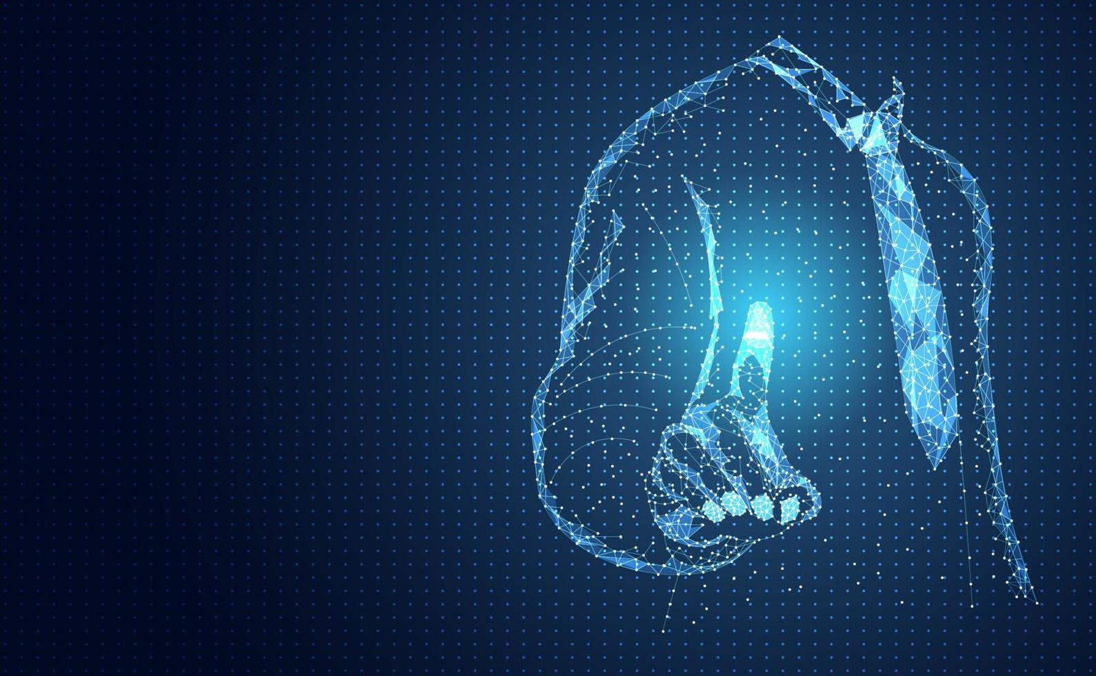 Abstract technology line triangle and points businessman low poly finger pointing on hand polygonal future modern wireframe on hi tech future blue background. for template, web design or presentation. vector