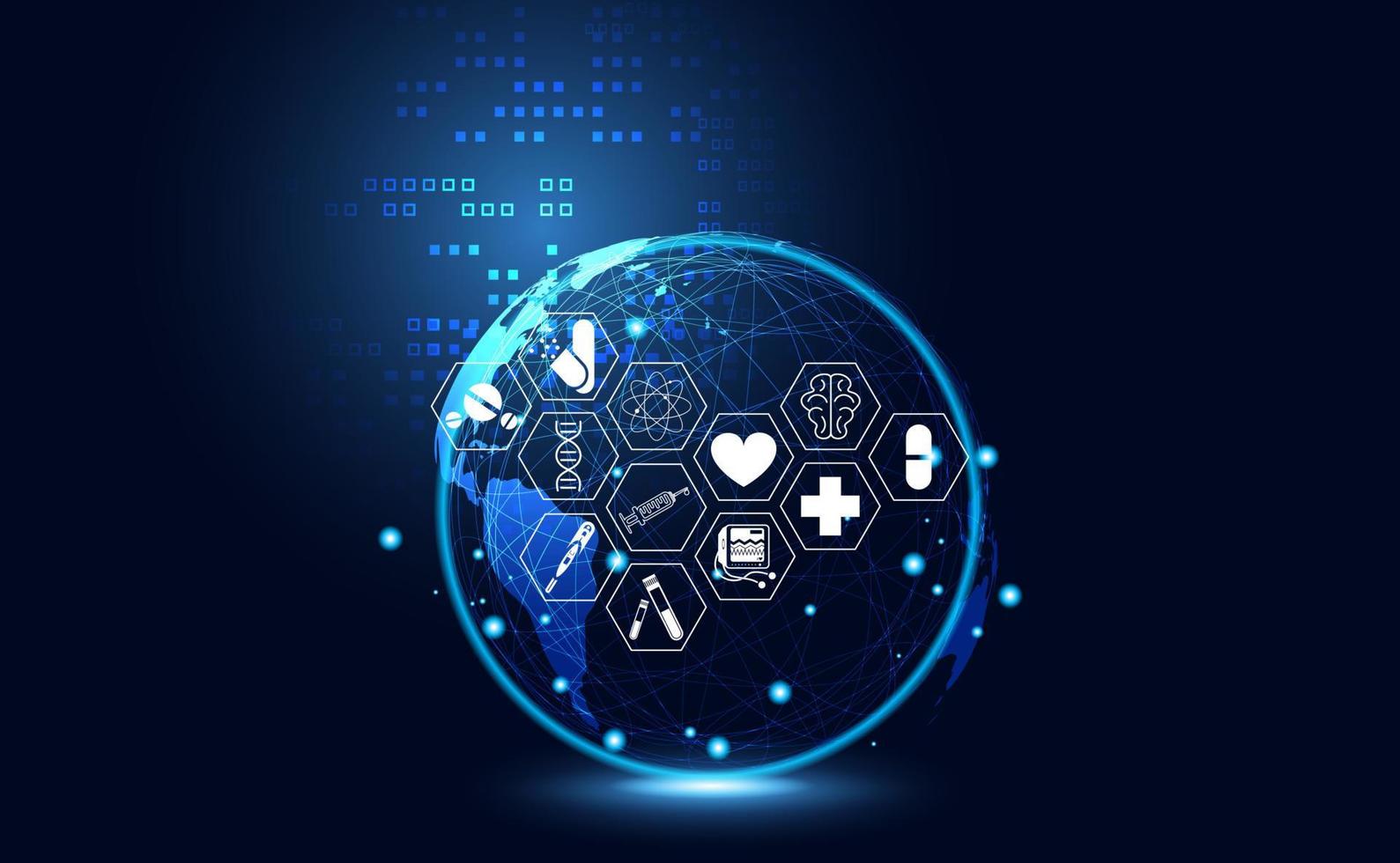 Abstract health medical science healthcare icon digital technology world concept modern innovation,Treatment,medicine on hi tech future blue background. for wallpaper, template, web design. vector