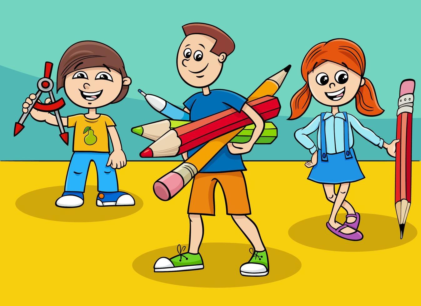 cartoon elementary age or teen students characters vector