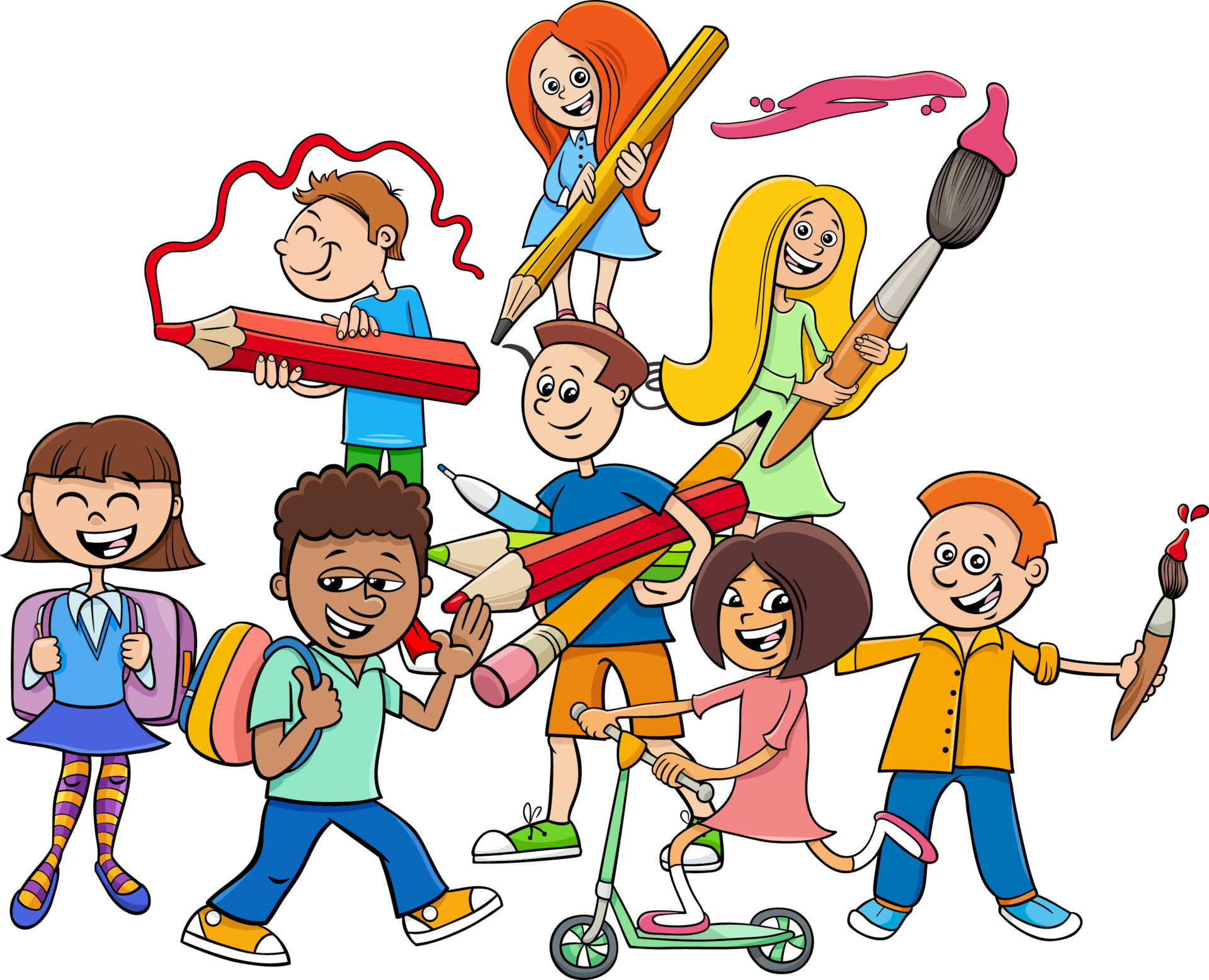 happy cartoon elementary school students group 6713152 Vector Art at  Vecteezy