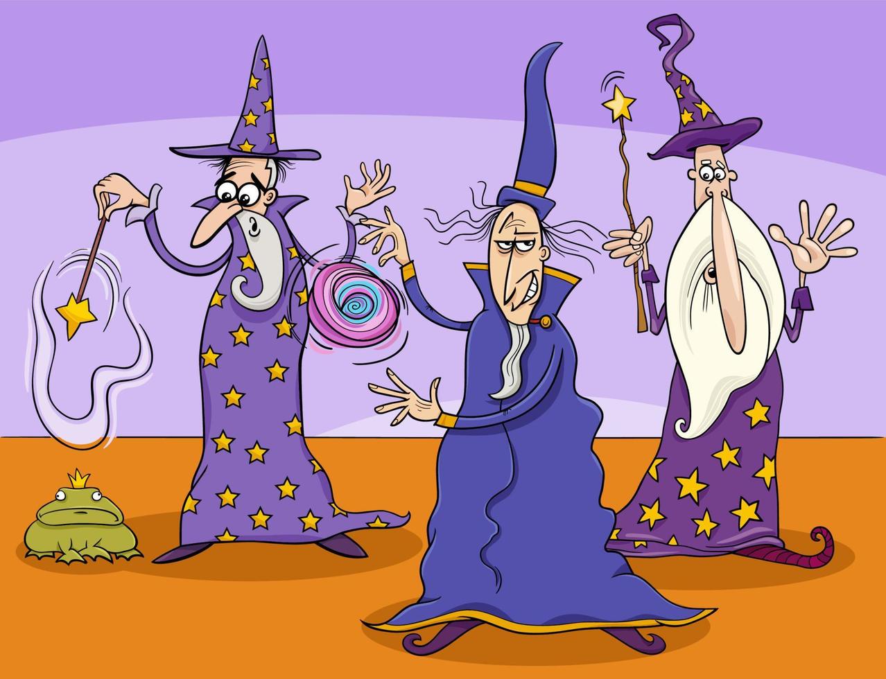 three cartoon wizards characters group vector
