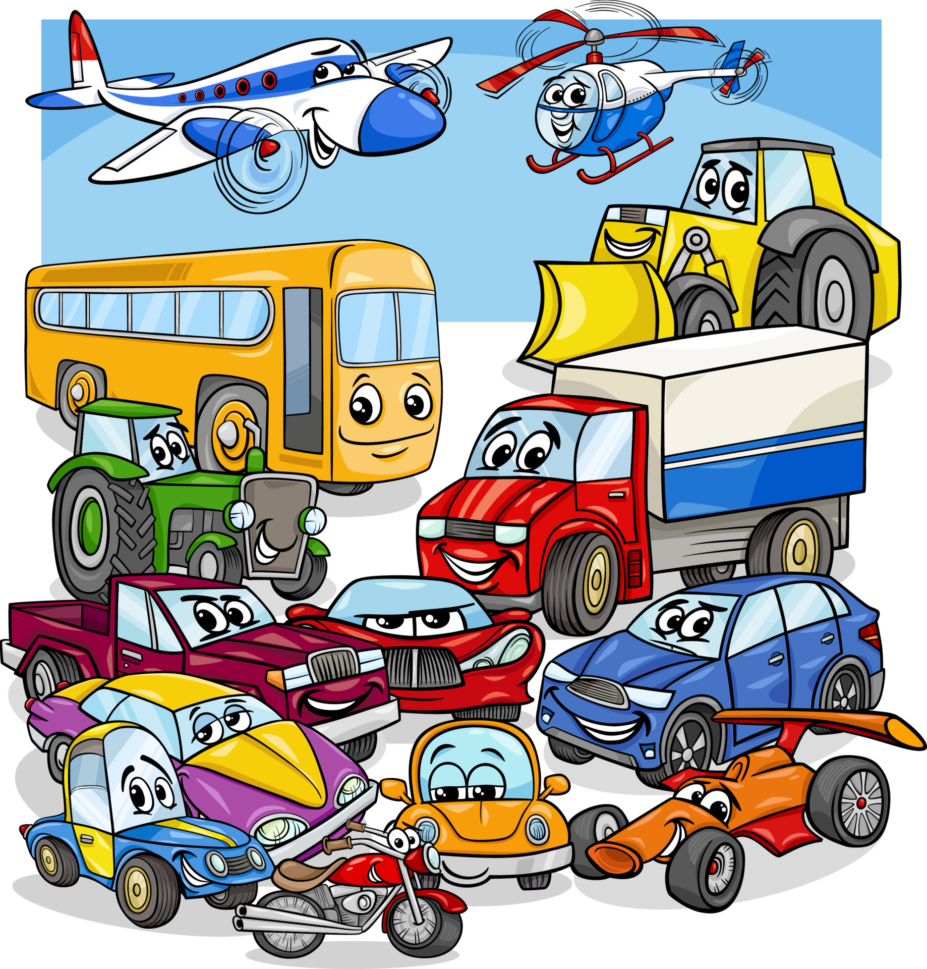 car and vehicles cartoon characters group 6713170 Vector Art at Vecteezy