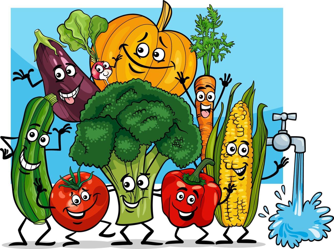 funny cartoon vegetables characters group vector