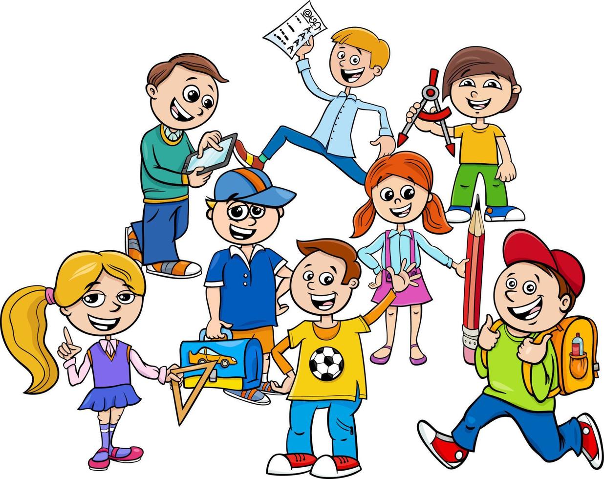 cartoon elementary school children group vector