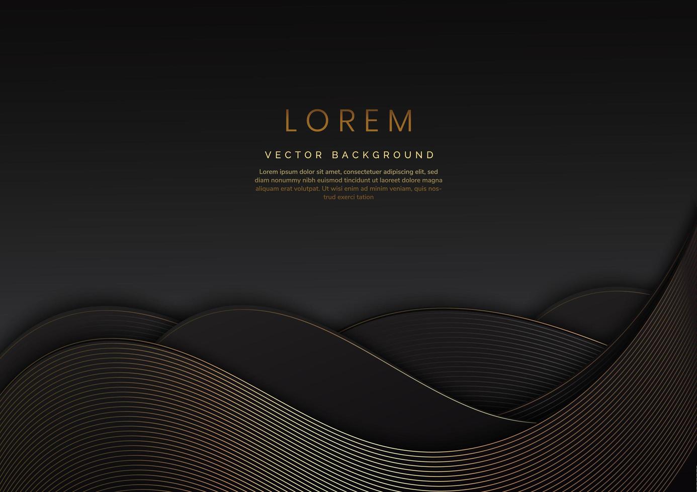 3D modern luxury template design black and grey curved shape and golden curved line background. vector