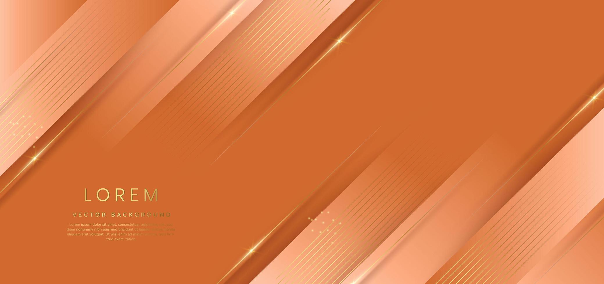 Abstract 3d template orange background with gold lines diagonal sparking with copy space for text. Luxury style. vector