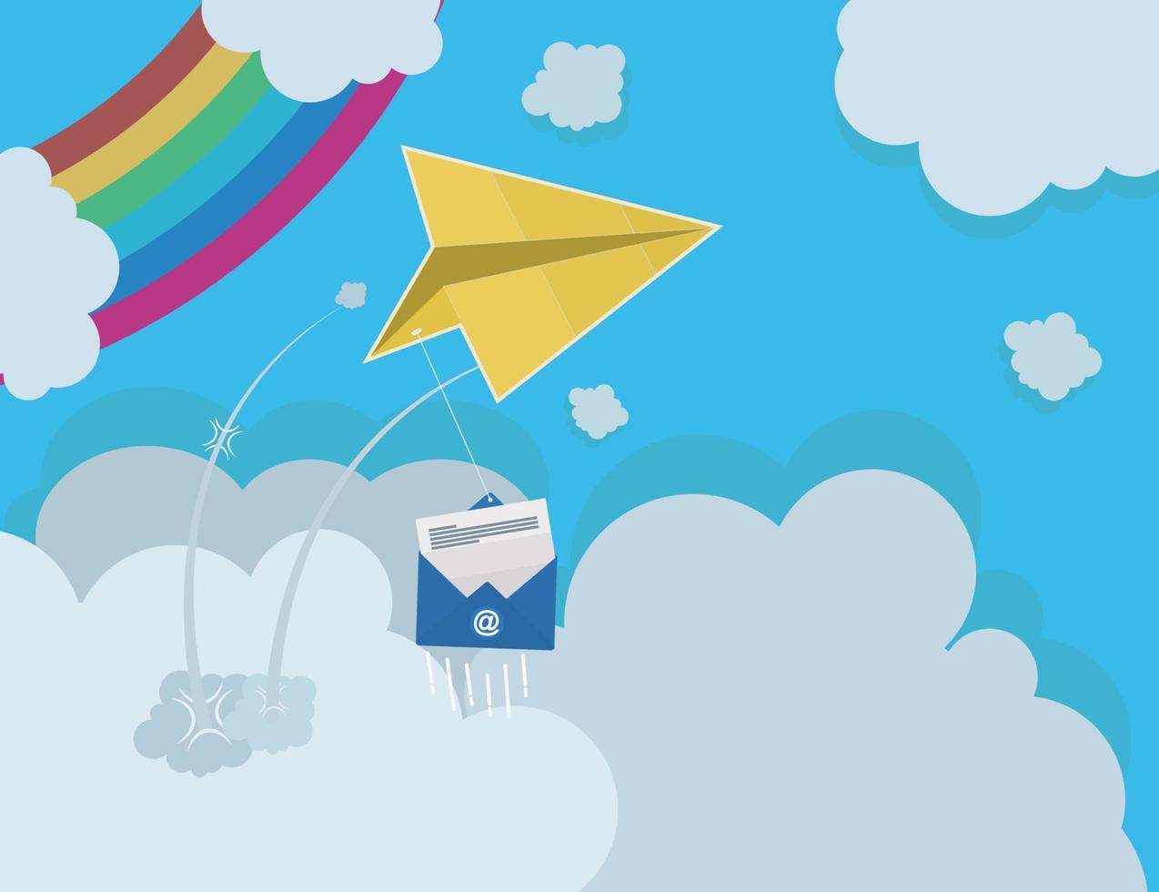 Paper plane fly carrying letters vector illustration. Send email concept