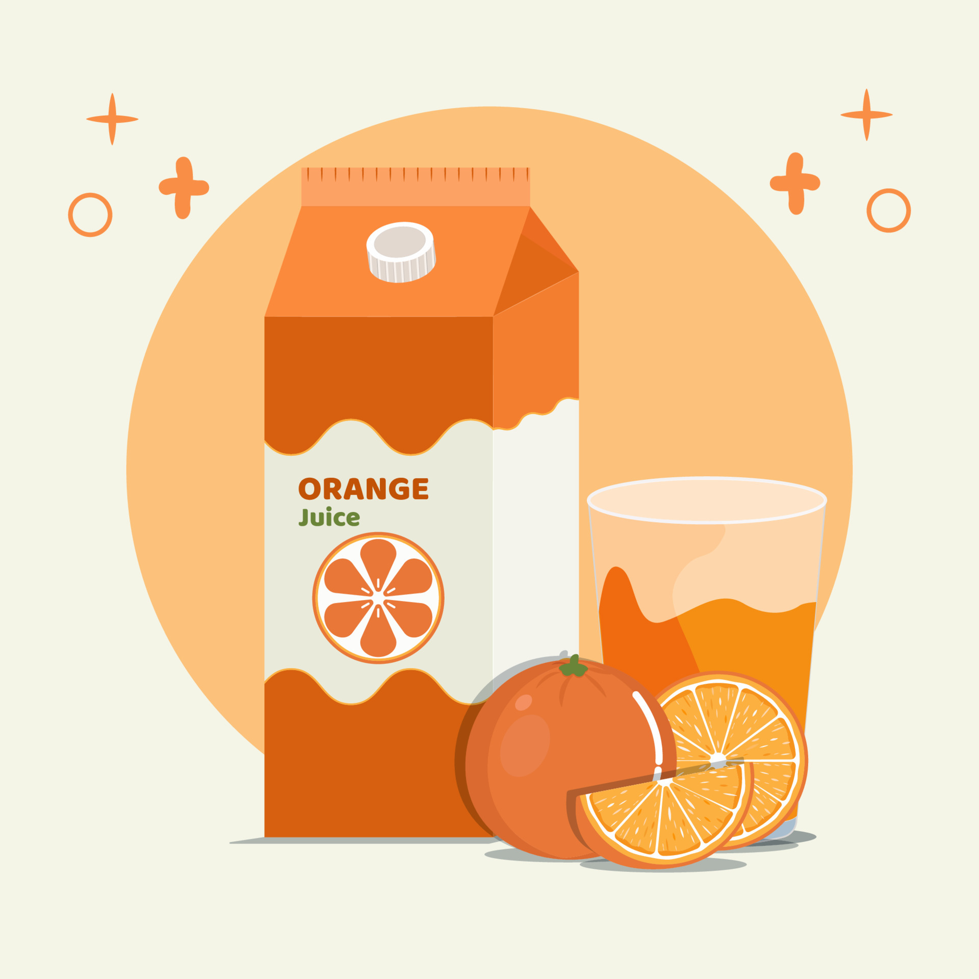 Orange juice on box packaging and on glass vector illustration 6713279