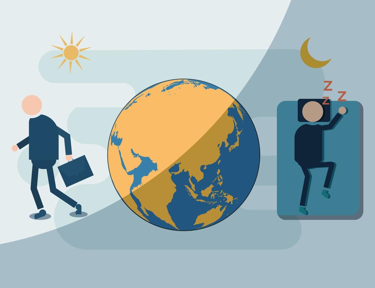 People and globe vector illustration. Noon and night activity concept