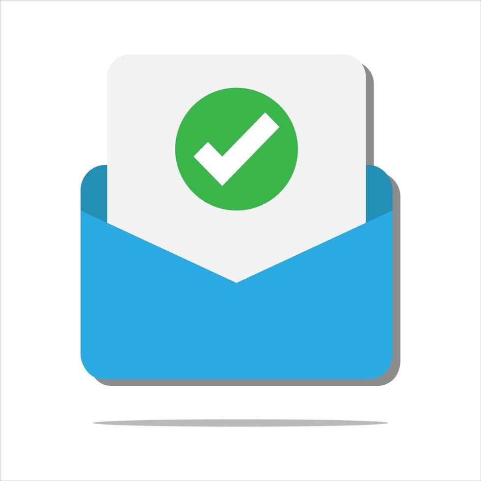 Check mark icon. Approvement concept. Document and postal envelope. Vector illustration.