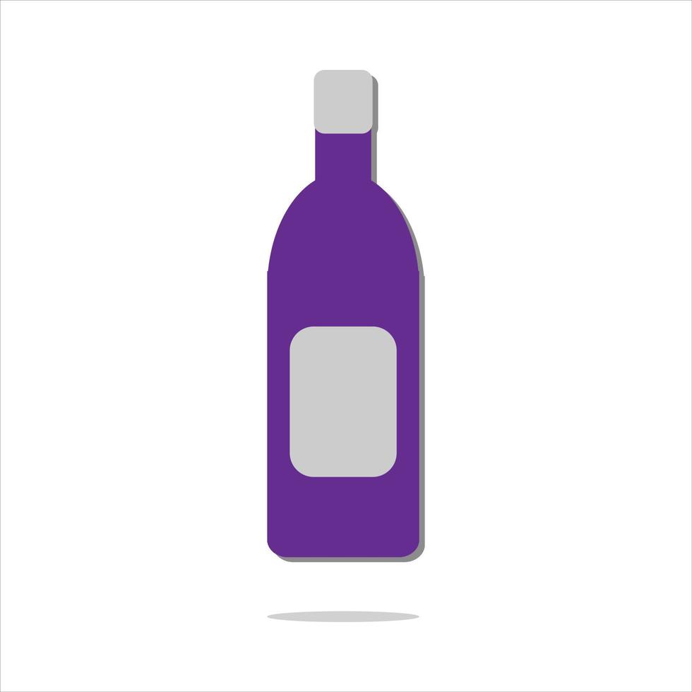 Wine bottle mockup with label. Vector icon. Cartoon minimal style.