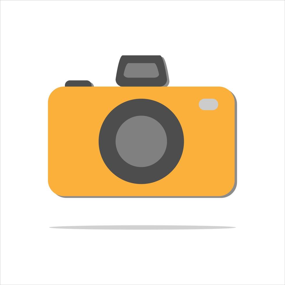 Photo camera with with lens and button. Vector icon. Cartoon minimal style.