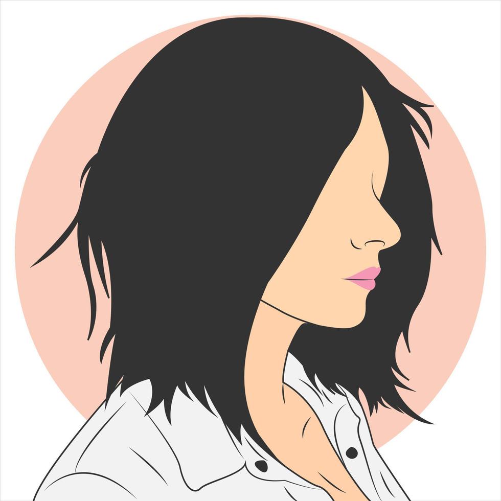 Beautiful woman with bob hair in flat cartoon style. Vector illustration